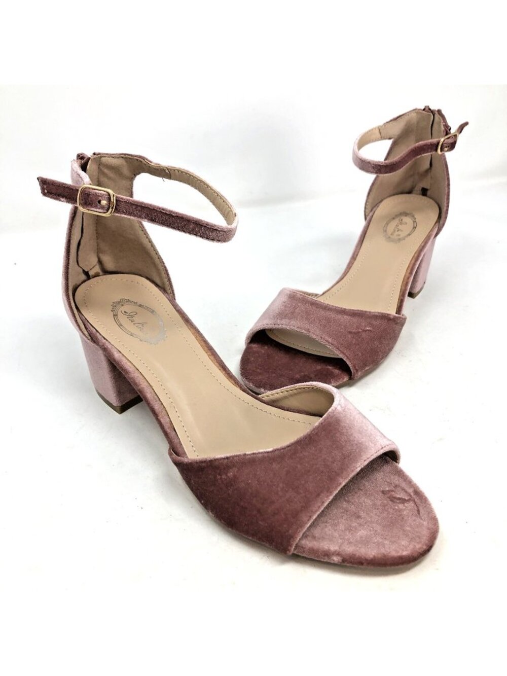 Italina Shoes Womens 8.5 Dusty Pink Velvet Block Mid Heel Ankle Strap Peep Toe